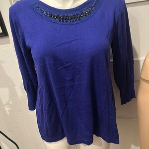 Worthington Blue Embellished 3/4 Sleeve Sweater